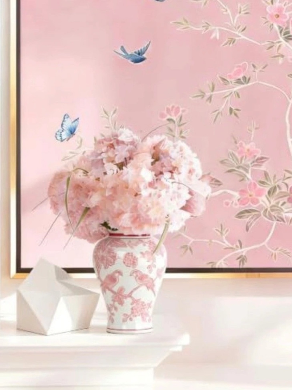 Pink & White Floral Lidded Vase Ginger Jar